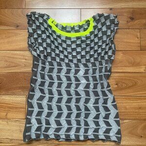 Issey Miyake Pleats Please Gray Yellow Scrunch Textured Top Blouse Sz 3